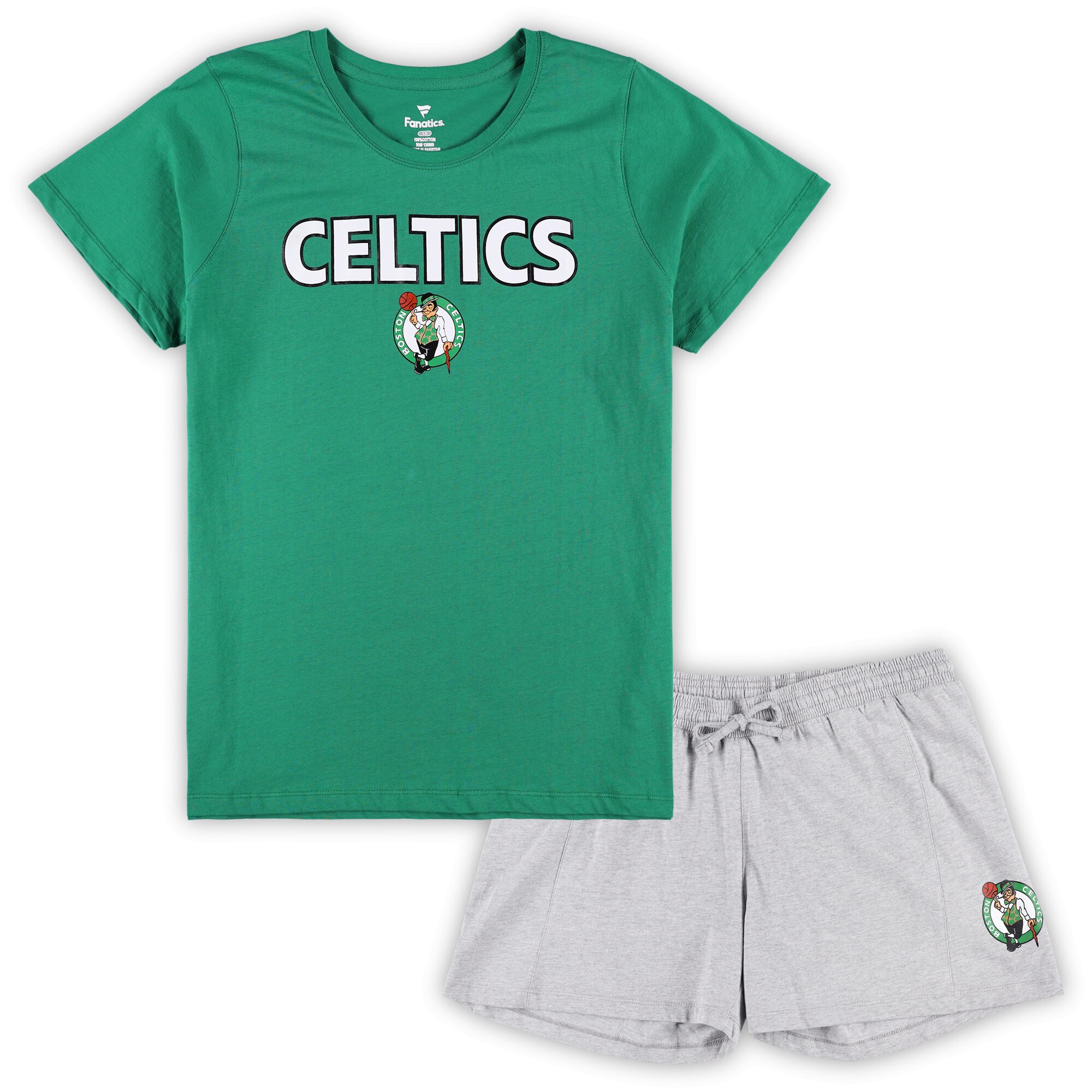 Women's Fanatics Kelly Green/Heather Gray Boston Celtics Plus Size T-Shirt \u0026 Shorts Combo Set